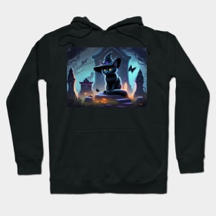 A little black witch cat on Halloween night Hoodie